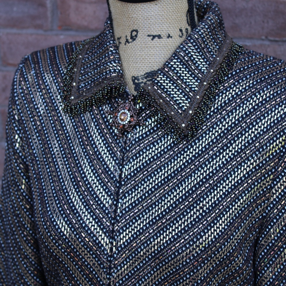 St John Size 2 Black Jacket with Bronze, Gold, Silver Paillettes